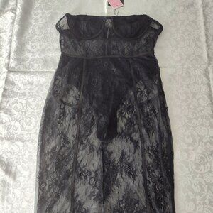 Pretty Little Thing Black Lace Bandeau Cup Detailed Dress Size 12
